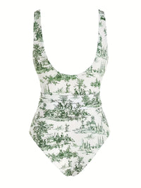 Flattering One-piece Swimsuit - Tummy Control & Scoop Neck Design - Slimming Bathing Suit with Vibrant All Over Print - Womens Swimwear Clothing