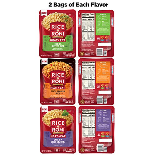 Rice-A-Roni Heat & Eat Rice, Microwave Rice, Quick Cook Rice, 3 Flavor Variety Pack, (6 Pack)