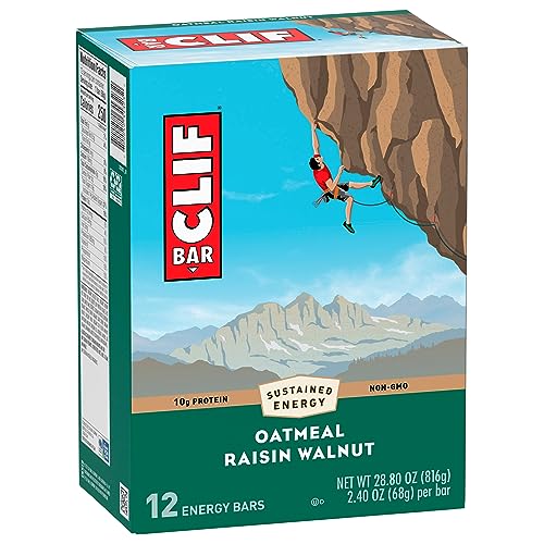 CLIF BAR - Oatmeal Raisin Walnut - Made with Organic Oats - 10g Protein - Non-GMO - Plant Based - Energy Bars - 2.4 oz. (12 Pack)