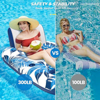 JCLEAL Pool Floats Lounger, Inflatable Pool Floaties Rafts Adult Extra Large Recliner Tanning Lounge Chair Water Floaty with Backrest Footrest Cup Holder for Swimming Pool Beach Lake and Vacation