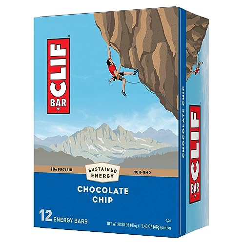 Clif Bar - Chocolate Chip - Made with Organic Oats - 10g Protein - Non-GMO - Plant Based - Energy Bars - 2.4 oz. (12 Pack)