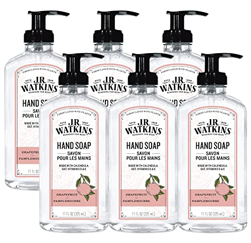 J.R. Watkins Gel Hand Soap, Scented Liquid Hand Wash for Bathroom or Kitchen, USA Made and Cruelty Free, 11 fl oz, Grapefruit, 6 Pack