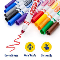 Crayloa Broad Line Markers for Kids Assorted Colors 2-Pack (24 Count) Classic Washable Markers for Classroom, School Supplies, Ages 3+ - Include Bonus 2 Medium Paper Mate Pens