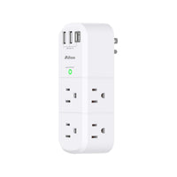 USB Outlet Extender Surge Protector - with Rotating Plug, 6 AC Multi Plug and 3 USB Ports (1 C), 1800 Joules, 3-Sided Swivel Power Strip Spaced Splitter for Home, Office, Travel