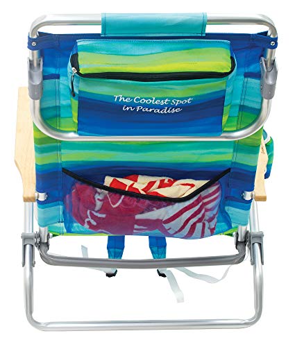 Tommy Bahama 5-Position Classic Lay Flat Folding Backpack Beach Chair, Blue and Green Stripe , 23" x 25.25" x 31.5"