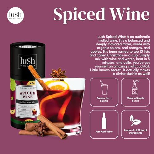 Lush Wine Mix, Holiday Spiced Wine, Makes 8+ Drinks, Organic Cocktail Mixers, Mocktails Non-Alcoholic Drinks, Mulled Apple Cider, Traditional Mulling Spices, Instant, Gluhwein, Sachet Bag - 3 Pack