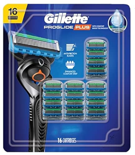 Gillette Proglide Plus Anti Friction Enhanced Comfort Strip Cartridge Blades - 16 Count