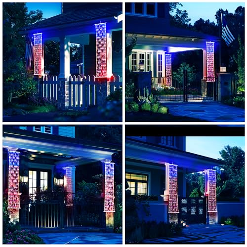 BlcTec 4th of July Decorations, 2 PCS American Flag Lights with 160 LED Red White Blue Lights, 8 Modes, Timer, Waterproof Patriotic Flag Banner for Independence Day, Memorial Day, July 4th Porch Décor