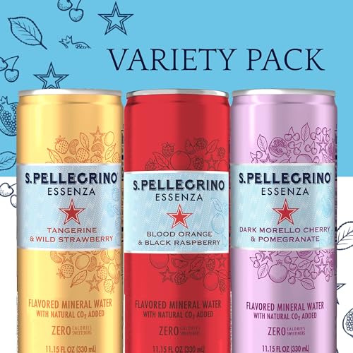 S.Pellegrino Essenza Flavored Mineral Water, Variety Pack Cans, 11.15 Fl Oz, Pack of 24