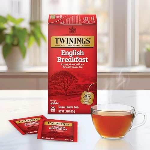 Twinings English Breakfast Individually Wrapped Tea Bags, 25 Count (Pack of 6), Caffeinated, Flavourful, Robust Black Tea, Enjoy Hot or Iced