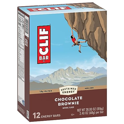 CLIF BAR - Chocolate Brownie Flavor - Made with Organic Oats - 10g Protein - Non-GMO - Plant Based - Energy Bars - 2.4 oz. (12 Pack)