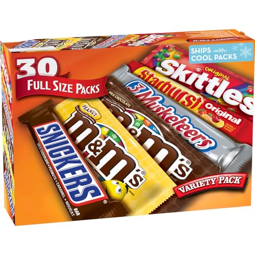 M&M'S, SNICKERS, 3 MUSKETEERS, SKITTLES & STARBURST Full Size Chocolate Candy Variety Mix 56.11-Ounce 30-Count Box