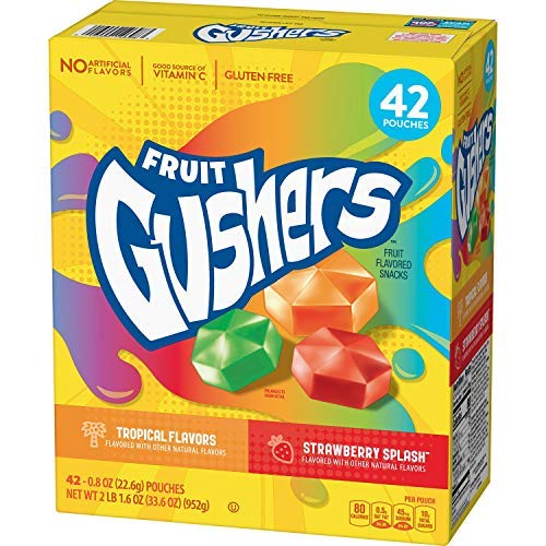 Gushers Strawberry Splash and Tropical Flavors, 0.8 Ounce (42 Count) (Pack of 3)