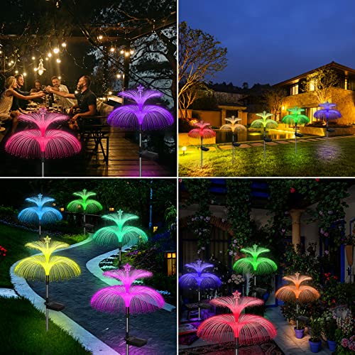 Weepong Solar Garden Lights 3 Pack New Upgraded Solar Outdoor Lights Waterproof 7 Color Changing Double Jellyfish and Star Solar Flower Lights for Christmas Outdoor Yard Garden Decor,Gifts for Women