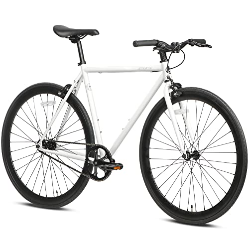 AVASTA Single-Speed Fixed Gear Urban Commuter Bike for Women and Men, Lightweight Unisex Fixie Bike, Flat Handlebar Flip Flop Hub City Road Bicycle, 50 White