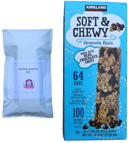 Kirkland Signature Soft & Chewy Chocolate Chip Granola Bars, 0.85 oz, 64 ct Bundled with a Sophley Surprise Gift