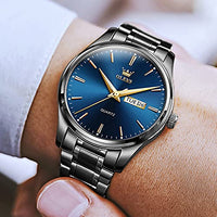 Day Date Watches Men,Black Steel Blue Men Watch,Big Face Men Watch,Luxury Men Watches,Black Steel Watch Man Waterproof,Luminous Men Watch,Male Watches,Men Dress Watch for Men,Classic Steel Wristwatch