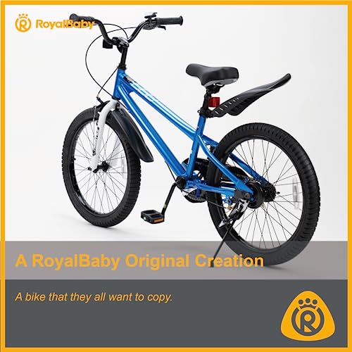 RoyalBaby Freestyle Kids Bike 20 Inch Wheel Bicycle Teens BMX with Dual Hand Brakes Kickstand Boys Girls Ages 6-10 Years, Blue