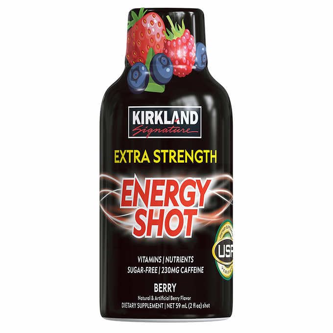 Kirkland Signature Extra Strength Energy Shot, Dietary Supplement: 48 Bottles Variety Pack of 2 Fl Oz