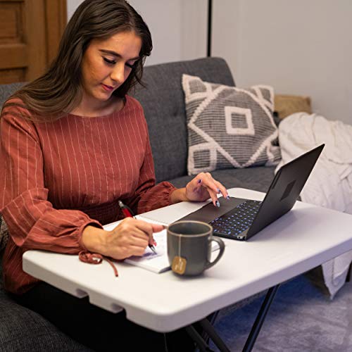 Lifetime 28241 Adjustable Folding Laptop Table TV Tray, 30 Inch, White Granite