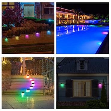 Solar Pool Side Lights 4-Pack, Color Changing Waterproof Light up Swimming Pool Accessories Night Lights, Outdoor LED Deck Lights for Stairs, Step, Fence, Yard, Patio, and Pathway Decor