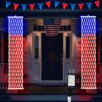 BlcTec 4th of July Decorations, 2 PCS American Flag Lights with 160 LED Red White Blue Lights, 8 Modes, Timer, Waterproof Patriotic Flag Banner for Independence Day, Memorial Day, July 4th Porch Décor