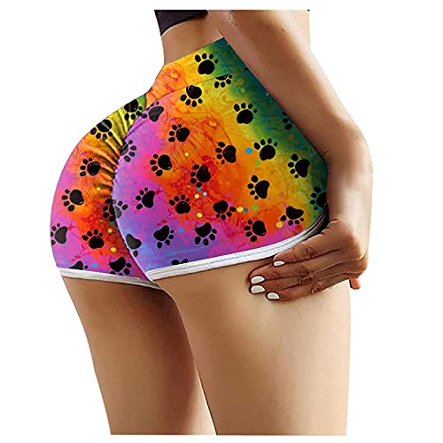 niuwa Women Print Fitness Yoga Shorts Stretch Sport Workout Running Biker Shorts Ruched Butt Fitting Athletic Booty Shorts (Multicolor, XL)