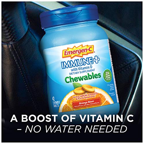 Emergen-C Immune+ Chewables 1000mg Vitamin C with Vitamin D Tablet, Immune Support Dietary Supplement for Immunity, Orange Blast Flavor - 42 Count