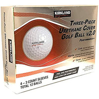 Kirkland Signature Three-Piece Urethane Cover Golf Ball v2.0, 1 Dozen, 12 Count, White