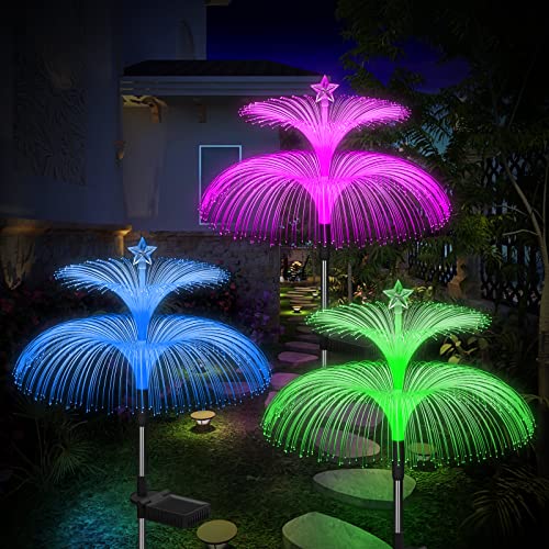 Weepong Solar Garden Lights 3 Pack New Upgraded Solar Outdoor Lights Waterproof 7 Color Changing Double Jellyfish and Star Solar Flower Lights for Christmas Outdoor Yard Garden Decor,Gifts for Women