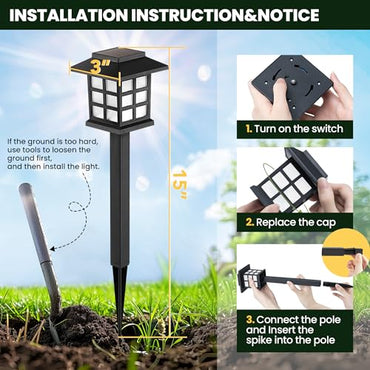 GIGALUMI Solar Outdoor Lights,12 Pack LED Solar Lights Outdoor Waterproof, Solar Walkway Lights Maintain 10 Hours of Lighting for Your Garden, Landscape, Path, Yard, Patio, Driveway