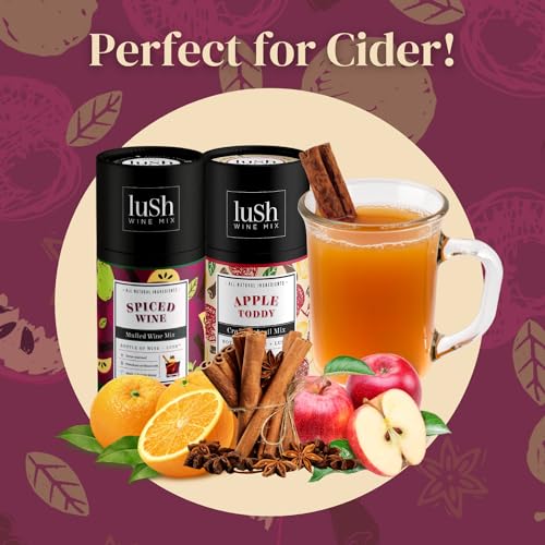 Lush Wine Mix, Holiday Spiced Wine, Makes 8+ Drinks, Organic Cocktail Mixers, Mocktails Non-Alcoholic Drinks, Mulled Apple Cider, Traditional Mulling Spices, Instant, Gluhwein, Sachet Bag - 3 Pack