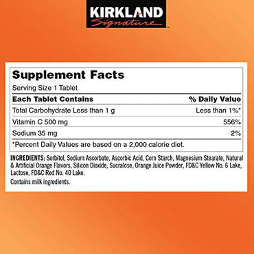 Kirkland Vitamin C (500 mg), Tangy Orange, Chewable Tablets, 500 Count