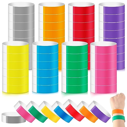 800 Pieces Colored Wristbands for Events Wrist Bands Paper Bracelets Wristbands Waterproof Arm Bands for Events Custom Adhesive Wristbands for Party(Red,Green,Yellow,Blue,Orange,Pink,Purple,Grey)