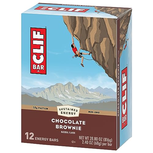 CLIF BAR - Chocolate Brownie Flavor - Made with Organic Oats - 10g Protein - Non-GMO - Plant Based - Energy Bars - 2.4 oz. (12 Pack)