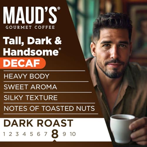 Maud's Decaf Dark Roast Coffee Pods, 100 ct | Decaffeinated Tall, Dark & Handsome Blend | 100% Arabica Dark Roast Coffee | Solar Energy Produced Recyclable Pods Compatible with Keurig K Cups Maker