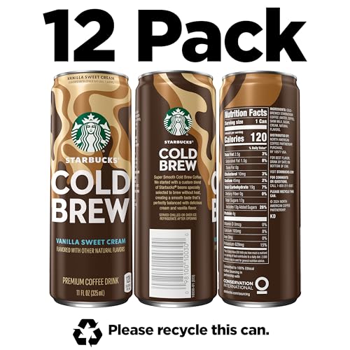 Starbucks Cold Brew Coffee, Vanilla Sweet Cream, 11 fl oz Cans (12 Pack), Premium Coffee Drink, Iced Coffee