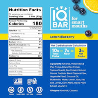 IQBAR Brain and Body Plant Protein Bars - Lemon Blueberry - 12 Count, Low Carb, High Fiber, Gluten Free, Healthy Vegan Snacks - Low Sugar Keto Bar