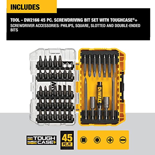 DEWALT Screwdriver Bit Set with Tough Case, 45-Piece (DW2166), Grey/Silver Screwdriving Set with Tough Case