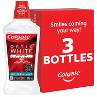 Colgate Optic White Whitening Mouthwash with Hydrogen Peroxide, Alcohol Free, Icy Fresh Mint - 32 fluid ounces (3 Pack)
