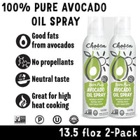 Chosen Foods 100% Pure Avocado Oil Spray, Keto and Paleo Diet Friendly, Kosher Cooking Spray for Baking, High-Heat Cooking and Frying (13.5 oz, 2 Pack)