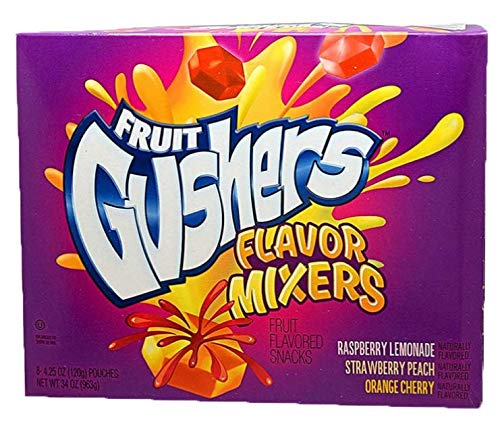 Fruit Gushers, Flavor Mixers Fruit Flavored snacks- Naturally Flavored Raspberry Lemonade, Strawberry Peach, Orange Cher