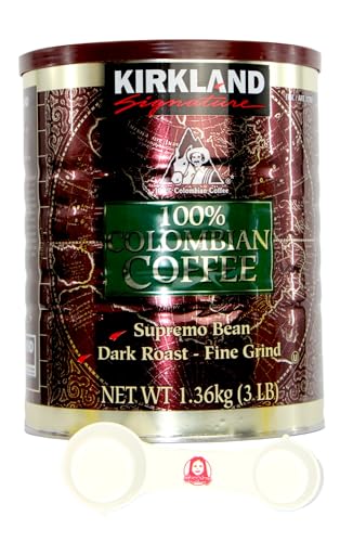 Kirkland Signature 100% Colombian Dark Roast Coffee Bundle (3 lbs) with Bonus Sophley Measuring Spoon - Rich Flavor and Convenient Brewing!