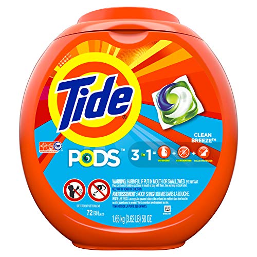 Tide PODS Liquid Laundry Detergent Pacs, Clean Breeze, 72 Count, Ocean