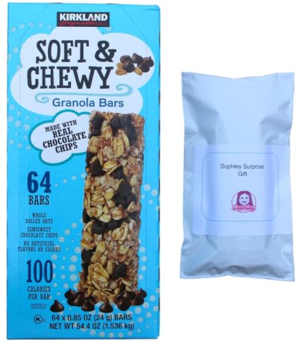 Kirkland Signature Soft & Chewy Chocolate Chip Granola Bars, 0.85 oz, 64 ct Bundled with a Sophley Surprise Gift