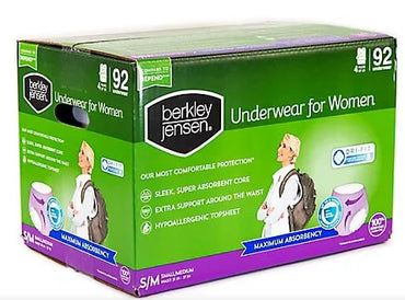 Berkley Jensen Incontinence Underwear for Women with Maximum Absorbency, Size S/M, 92 ct.