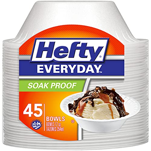 Hefty Everyday Soak-Proof Foam Bowls, 12 Ounce, 45 Count (Pack of 12), 540 Total