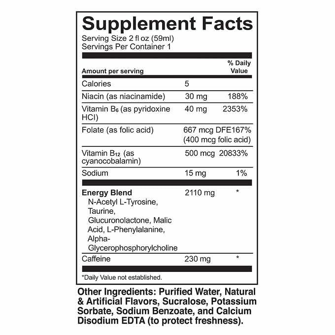 Kirkland Signature Extra Strength Energy Shot, Dietary Supplement: 48 Bottles Variety Pack of 2 Fl Oz