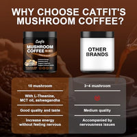 Mushroom Coffee Powder, 10 Mushroom Blend- Lion's Mane, Chaga, Cordyceps, Brain Supplements with Arabica Coffee, Ashwagandha, L-Theanine for Energy, Focus, Memory and Immunity, 50 Serving