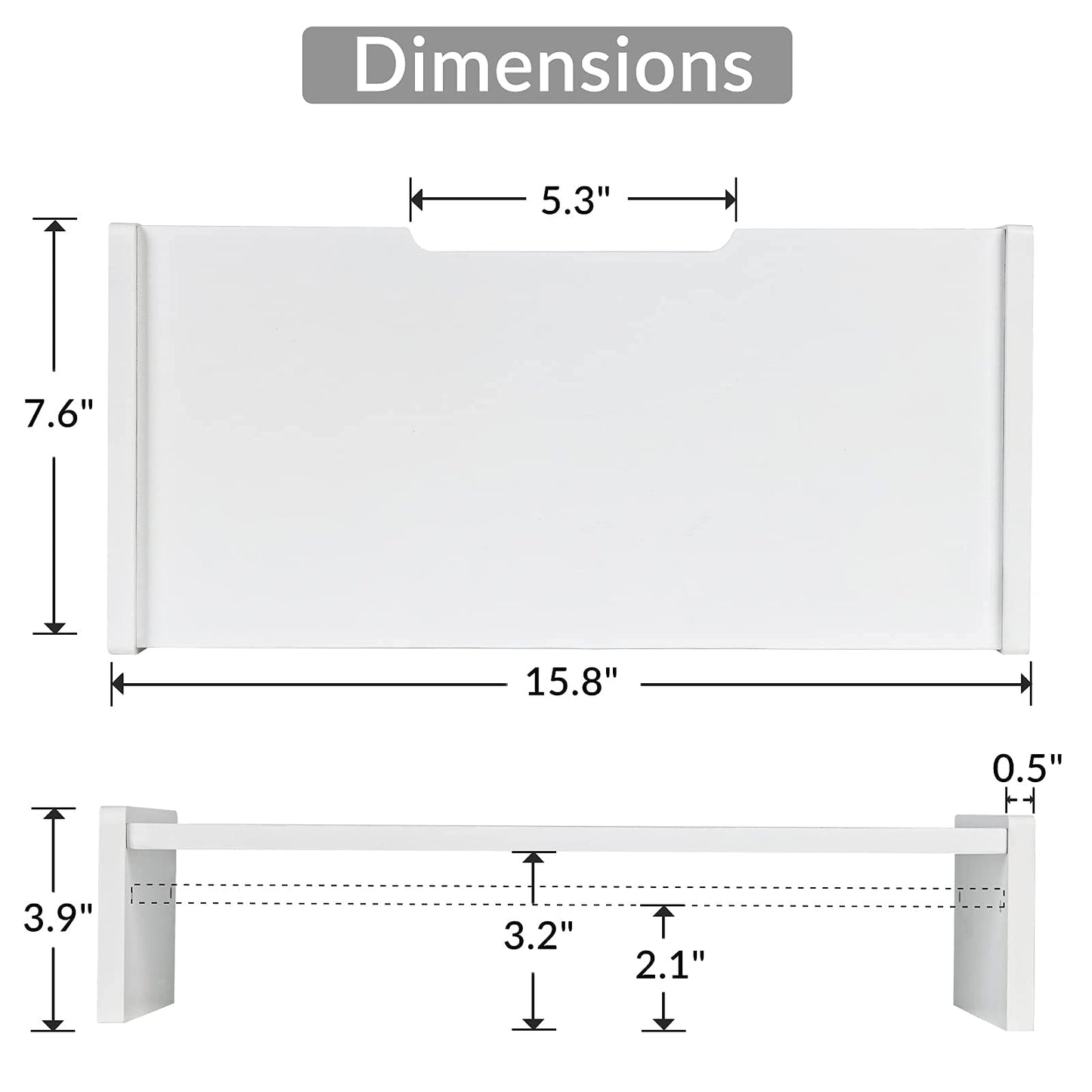 KINLINK Bamboo Monitor Stand Riser, Monitor Riser with 2 Adjustable Height, 15.8 inch Computer Riser for Computer, iMac, PC, Printer, Computer Monitor Stand for Home & Office, White